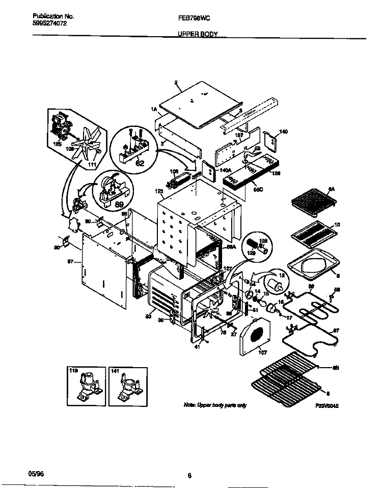 UPPER BODY Diagram and Parts List for FEB798WCCA  Frigidaire Wall Oven