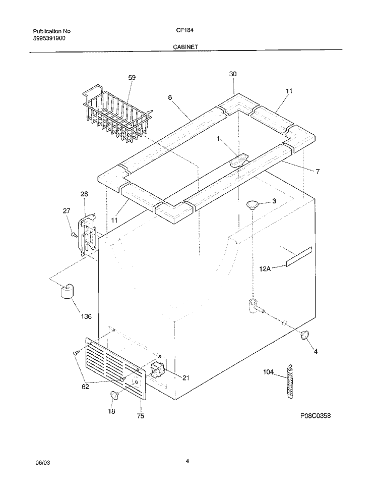 CABINET Diagram and Parts List for CF184  Frigidaire Freezer