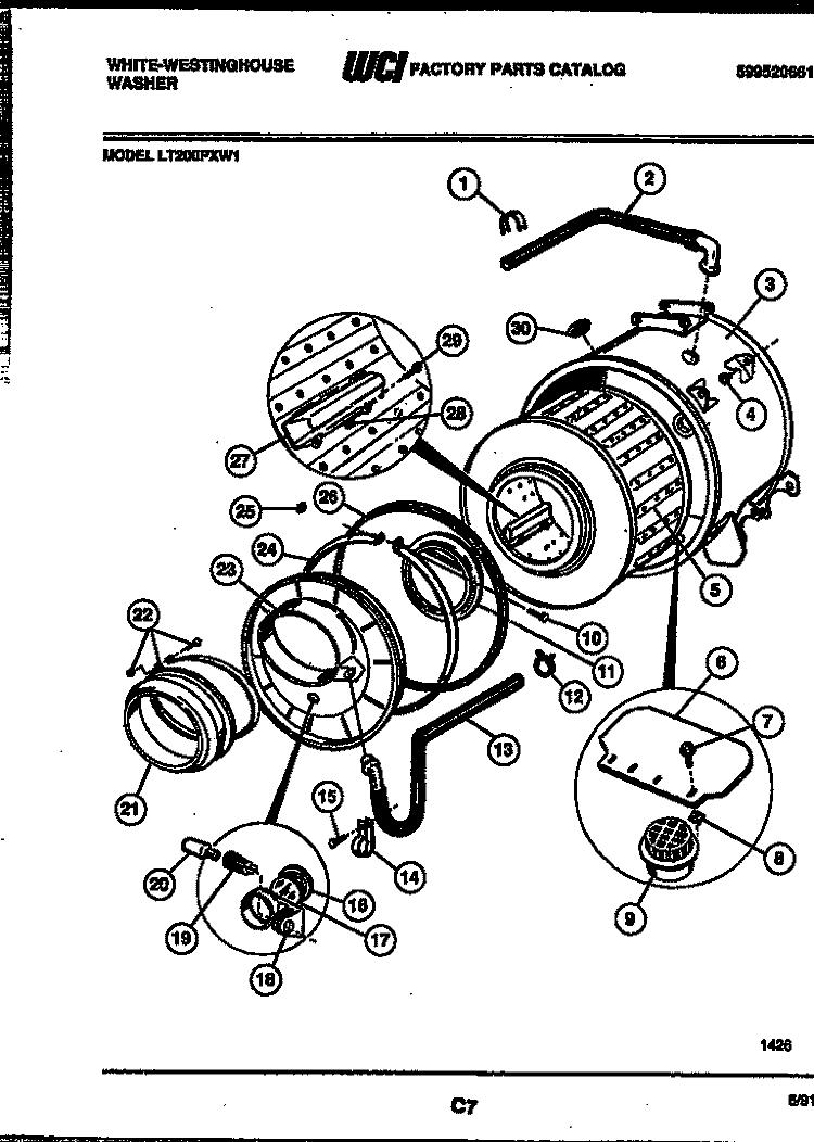 TUB AND COMPONENTS Diagram and Parts List for LT200PXW1  Frigidaire Washer