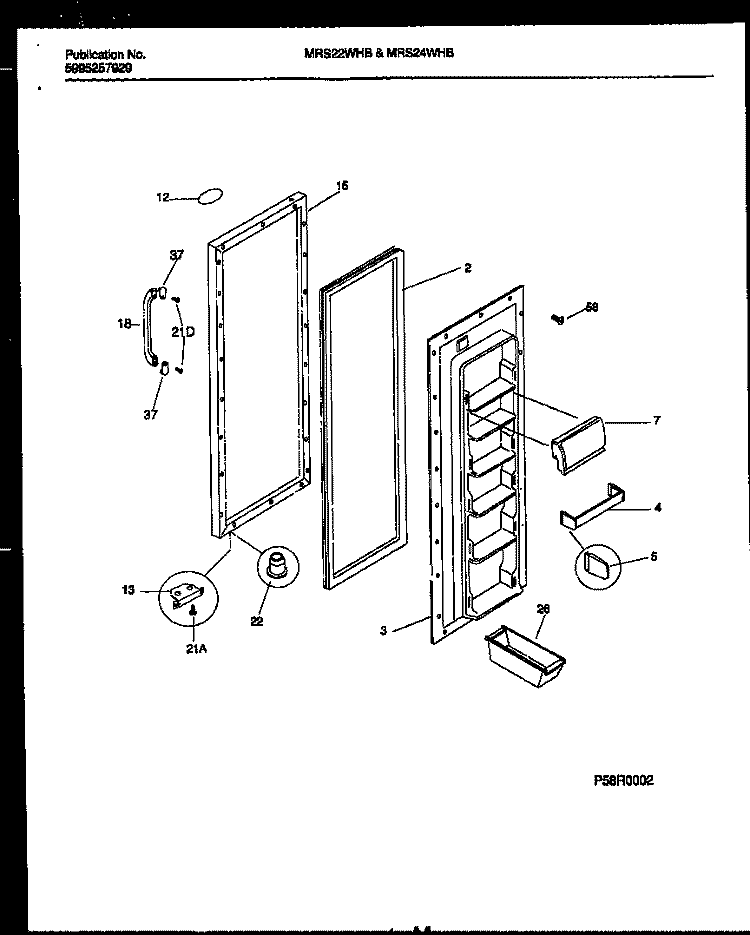 REFRIGERATOR DOOR PARTS Diagram and Parts List for MRS22WHBD0  Frigidaire Refrigerator
