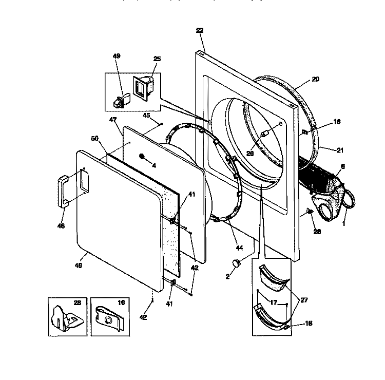 FRONT PANEL / LINT FILTER Diagram and Parts List for MDG116RBW1  Frigidaire Dryer