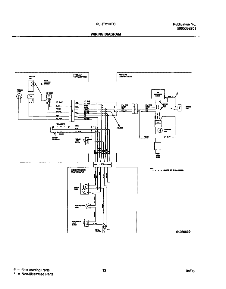 WIRING DIAGRAM Diagram and Parts List for PLHT219TCK1  Frigidaire Refrigerator