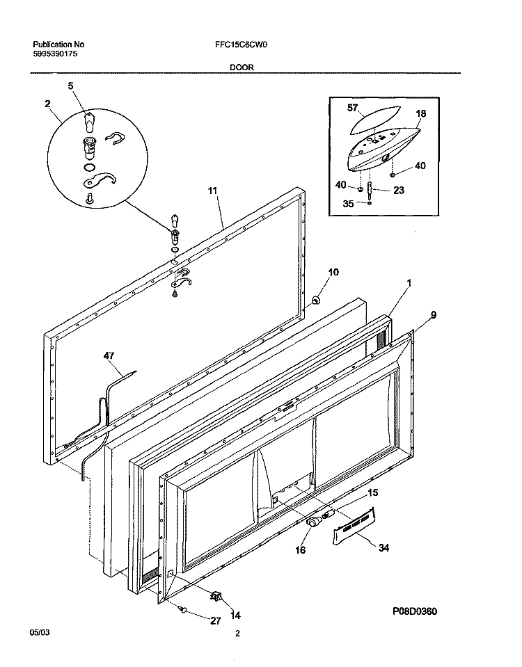 DOOR Diagram and Parts List for FFC15C6CW0  Frigidaire Freezer