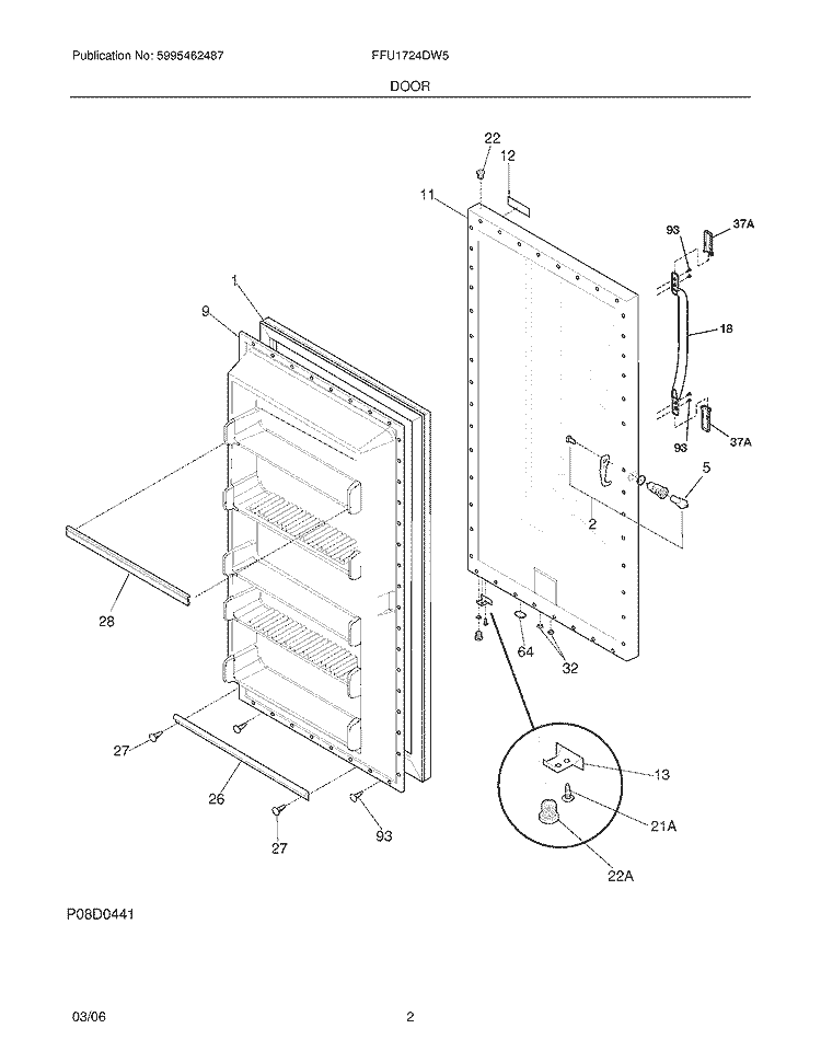 DOOR Diagram and Parts List for FFU1724DW5  Frigidaire Freezer