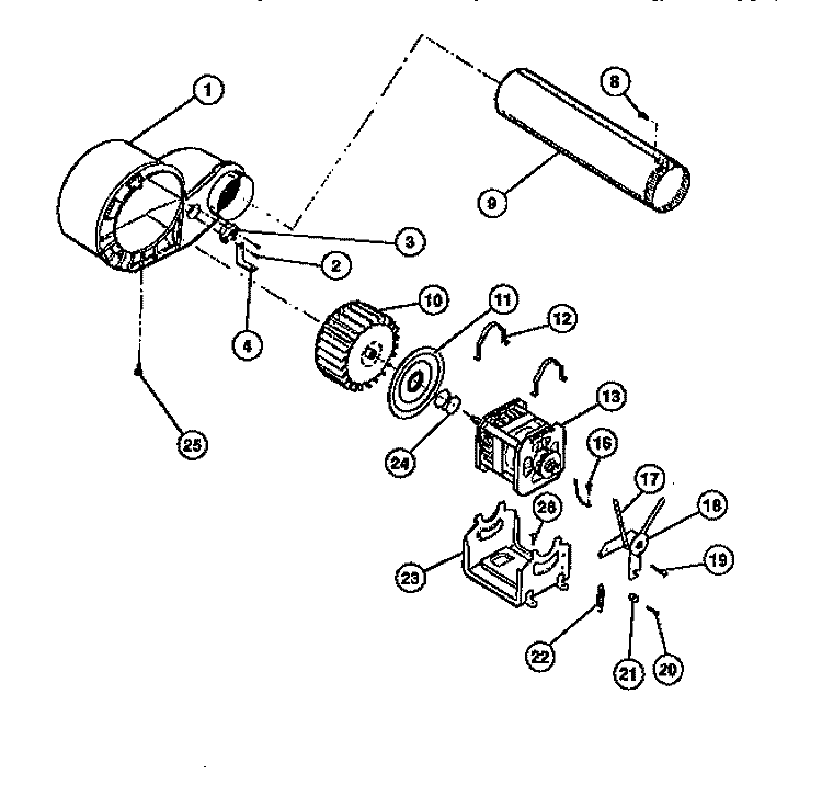 MOTOR, FAN HOUSING, EXHAUST DUCT Diagram and Parts List for DG8800PW1  Frigidaire Dryer