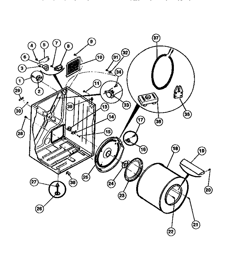 CABINET Diagram and Parts List for F31C336CS0  Frigidaire Dryer