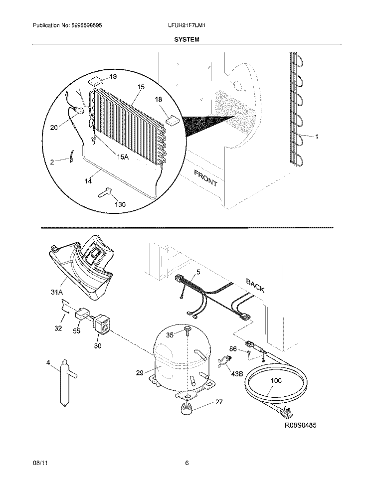 SYSTEM Diagram and Parts List for LFUH21F7LM1  Frigidaire Freezer