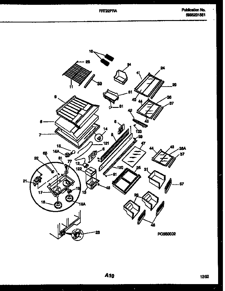 SHELVES AND SUPPORTS Diagram and Parts List for FRT22PRAW0  Frigidaire Refrigerator
