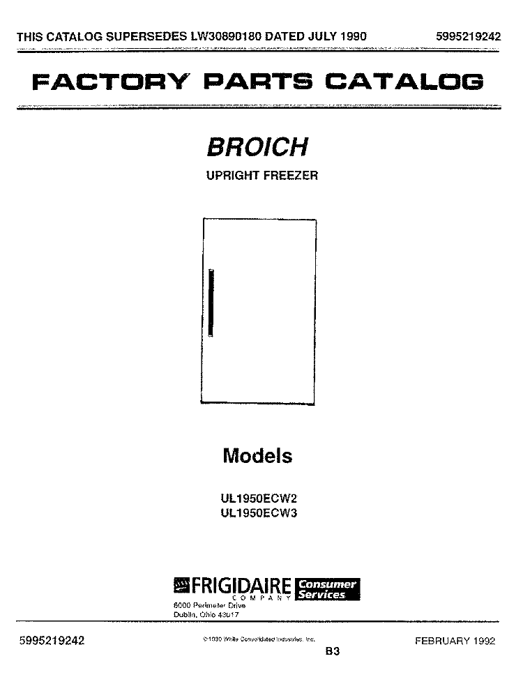 COVER Diagram and Parts List for UL1950ECW3  Electrolux Freezer