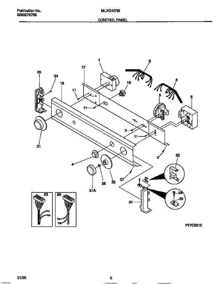 CONTROL PANEL Diagram and Parts List for MLXG42RBW3  Frigidaire Washer Dryer Combo