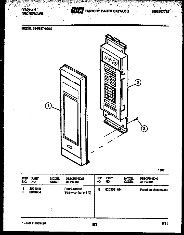 CONTROL PANEL Diagram and Parts List for 56-5897-10-02  Tappan Microwave