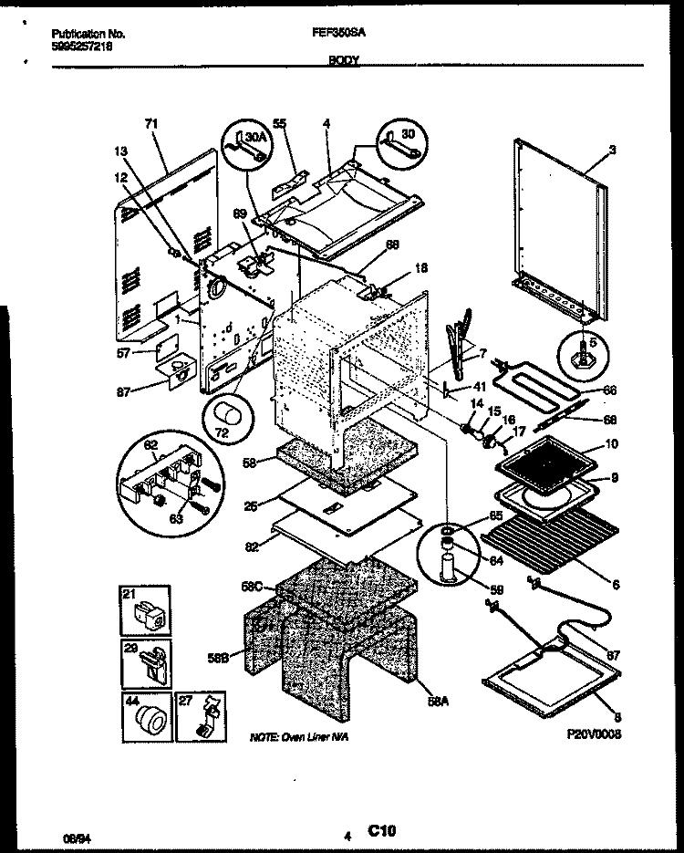 BODY PARTS Diagram and Parts List for FEF350SAWB  Frigidaire Range