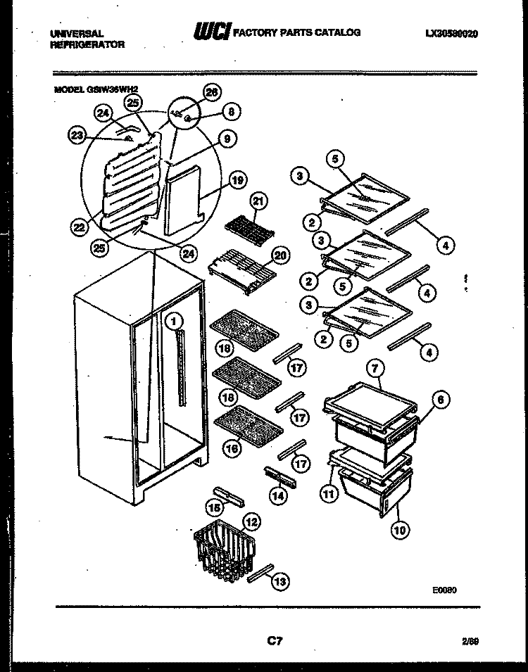 SHELVES AND SUPPORTS Diagram and Parts List for GSIW36WHW2  Frigidaire Refrigerator