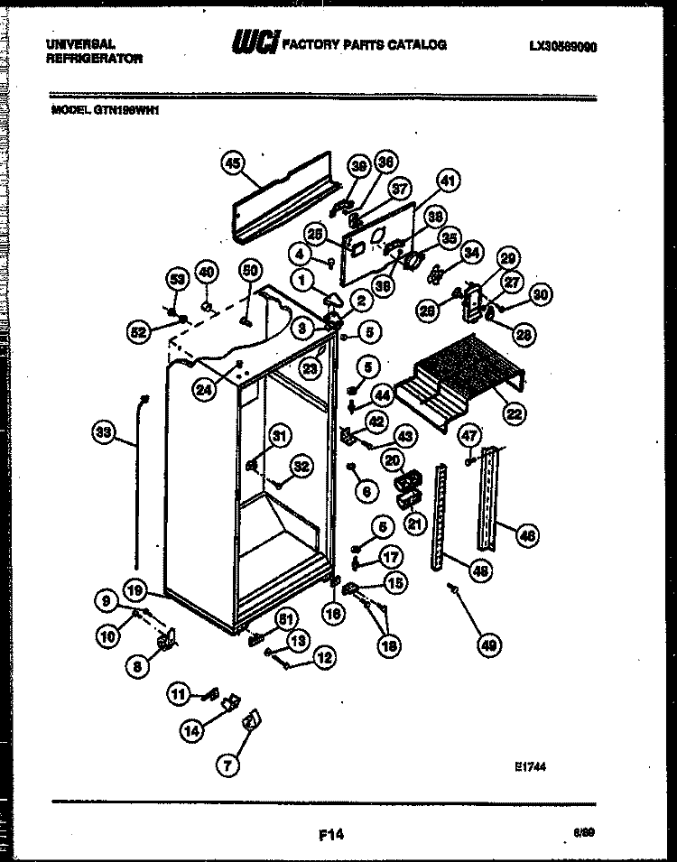CABINET PARTS Diagram and Parts List for GTN198WH1-00  Tappan Refrigerator