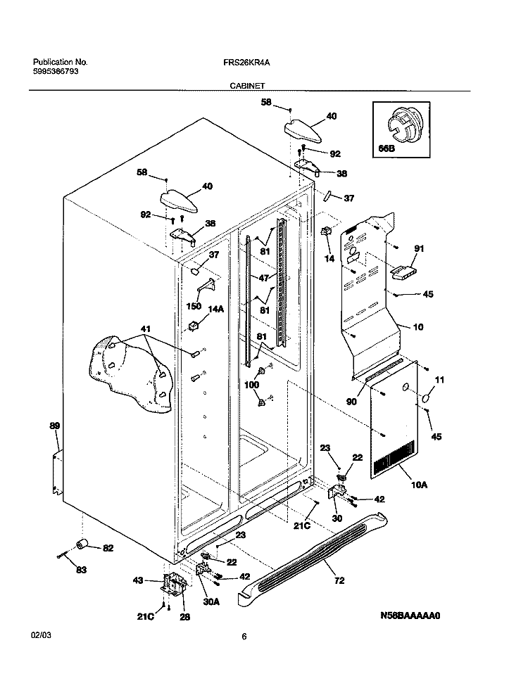 CABINET Diagram and Parts List for FRS26KR4AB6  Frigidaire Refrigerator