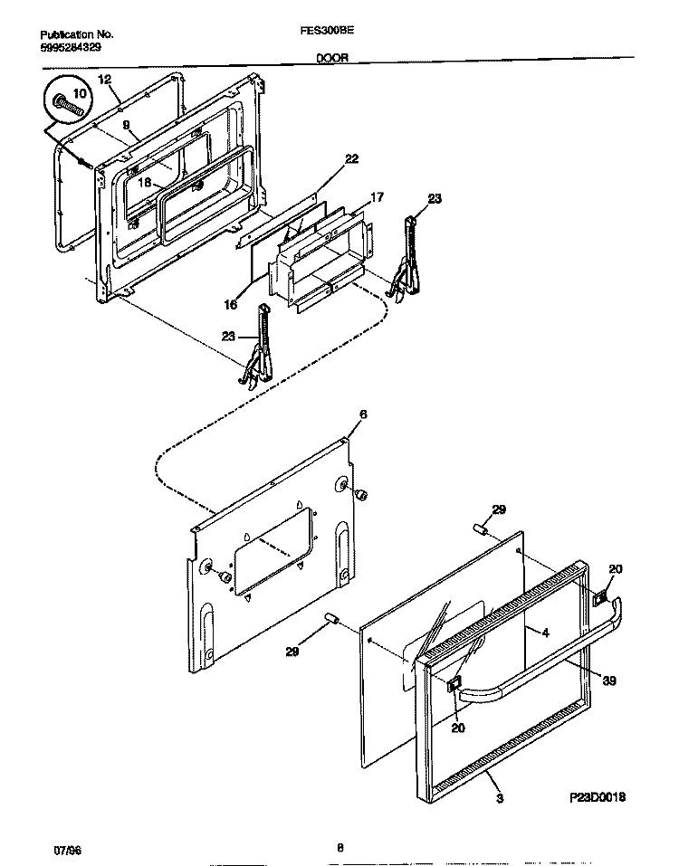 DOOR Diagram and Parts List for FES300BEBA  Frigidaire Range