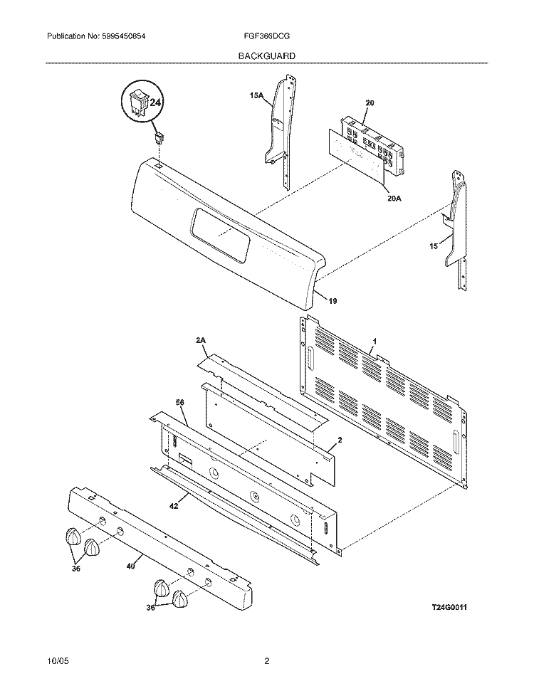 BACKGUARD Diagram and Parts List for FGF366DCG  Frigidaire Range