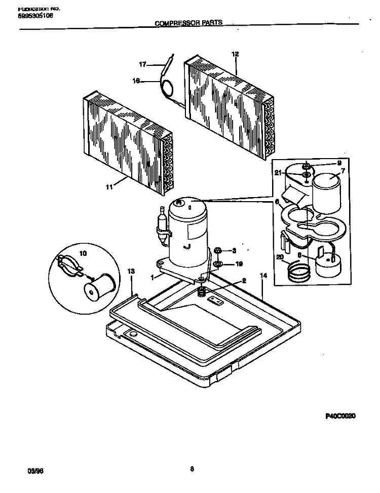 COMPRESSOR PARTS Diagram and Parts List for FAC083W7A1C  Frigidaire Air Conditioner