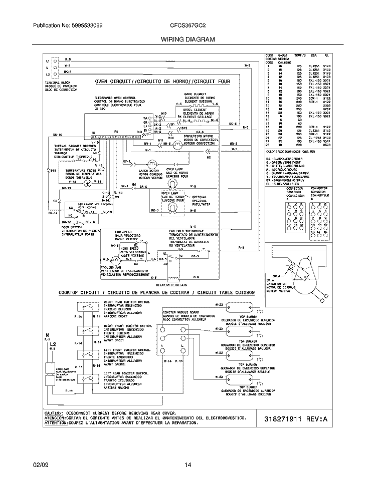 WIRING DIAGRAM Diagram and Parts List for CFCS367GC2  Frigidaire Range