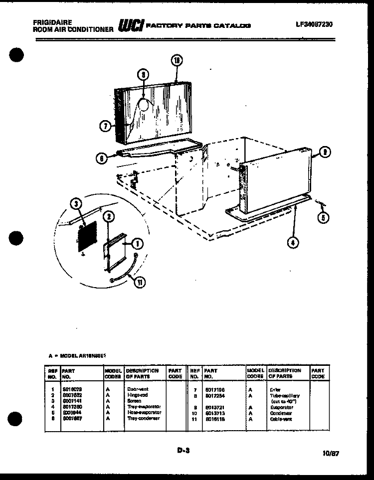 UNIT PARTS Diagram and Parts List for AR18NS5E1  Frigidaire Air Conditioner