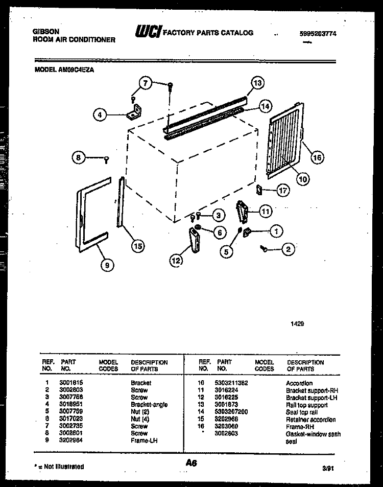 CABINET AND INSTALLATION PARTS Diagram and Parts List for AM09C4EZA  Gibson Air Conditioner