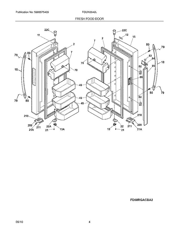 FRESH FOOD DOOR Diagram and Parts List for FGUN2642LE0  Frigidaire Refrigerator