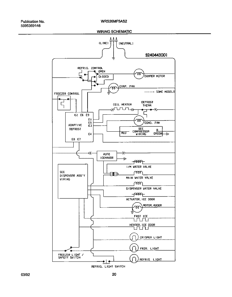 WIRING SCHEMATIC Diagram and Parts List for WRS26MF5AS2  Westinghouse Refrigerator