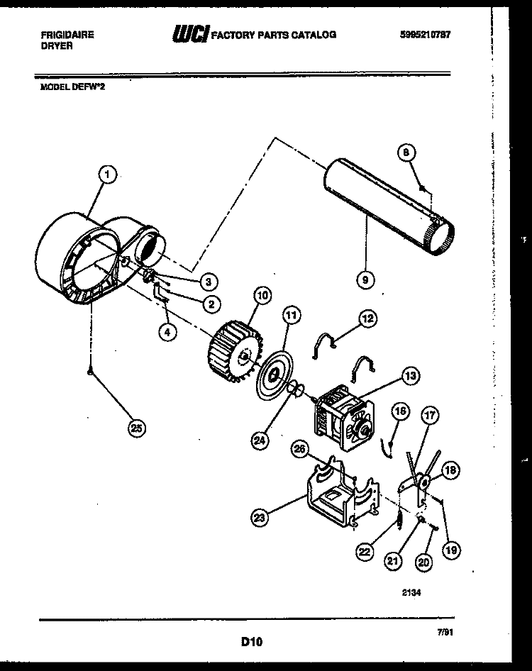 BLOWER AND DRIVE PARTS Diagram and Parts List for DEFW2  Frigidaire Dryer