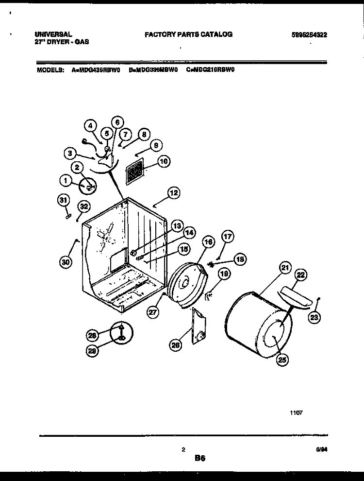 CABINET AND COMPONENT PARTS Diagram and Parts List for MDG336MBW0  Tappan Dryer