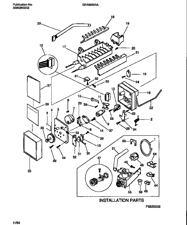 ICE MAKER & INSTALLATION COMPONENTS Diagram and Parts List for GRT26WRAD2  Gibson Refrigerator