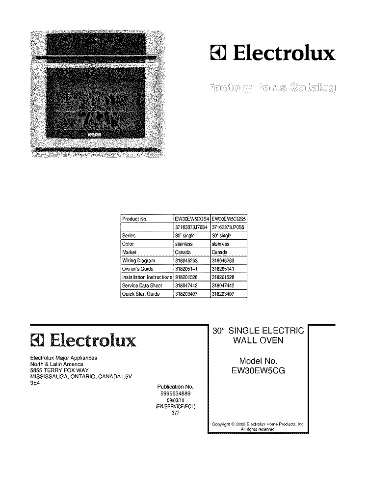 COVER Diagram and Parts List for EW30EW5CGS4  Electrolux Wall Oven
