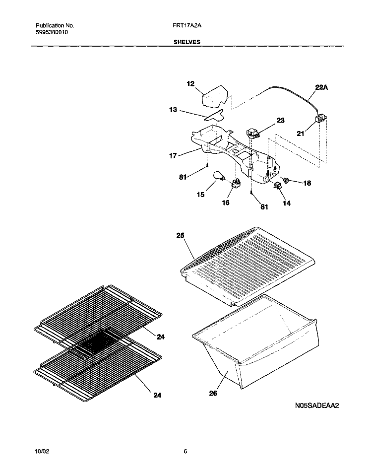 SHELVES Diagram and Parts List for FRT17A2AW2  Frigidaire Refrigerator