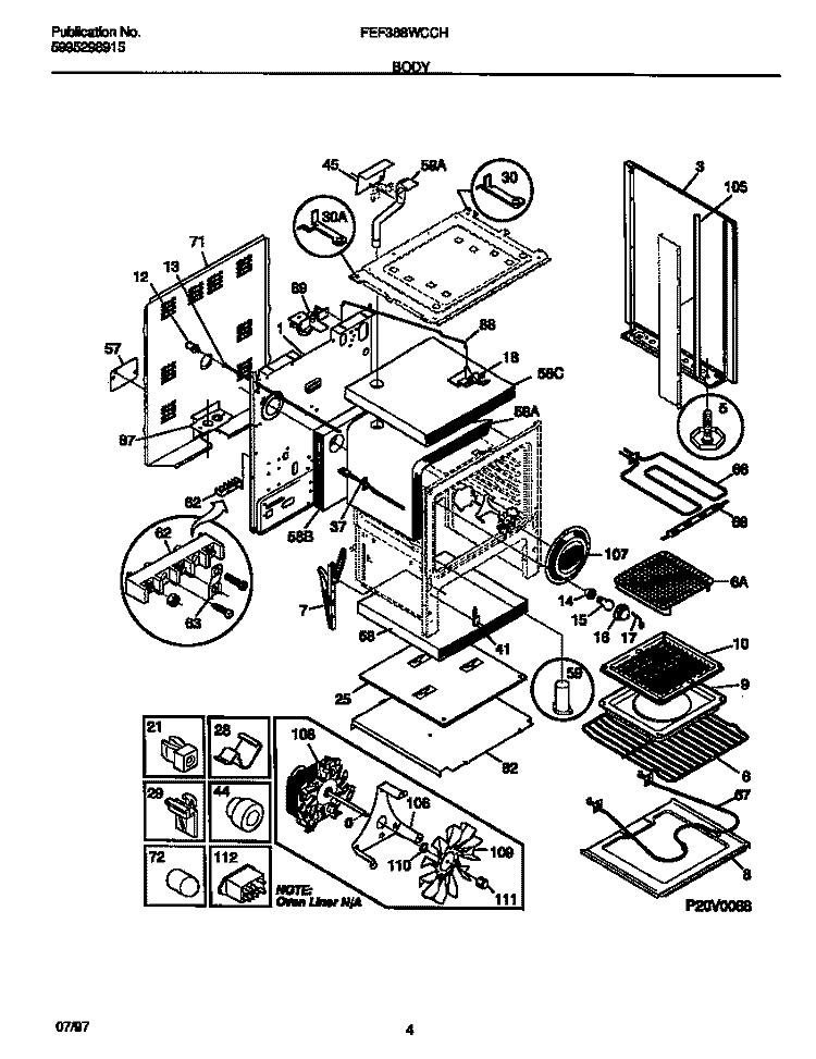 BODY Diagram and Parts List for FEF388WCCH  Frigidaire Range