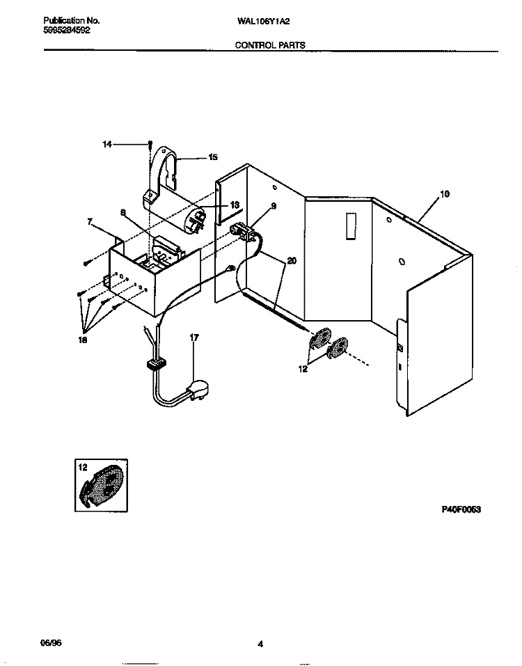 CONTROL PARTS Diagram and Parts List for WAL106Y1A2  Frigidaire Air Conditioner