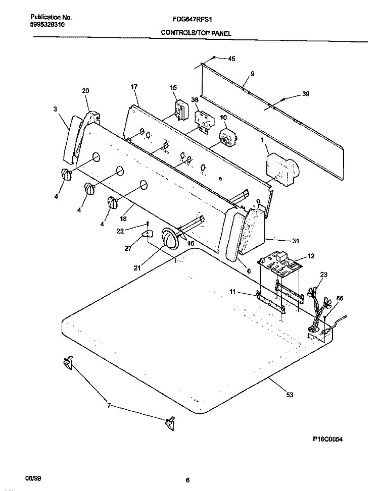 P16C0054 CONTROL PANEL Diagram and Parts List for FDG647RFS1  Frigidaire Dryer