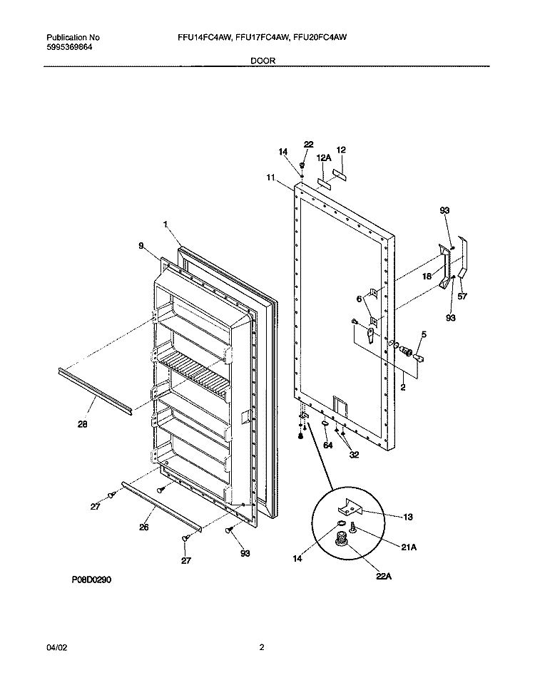 DOOR Diagram and Parts List for FFU14FC4AW1  Frigidaire Freezer