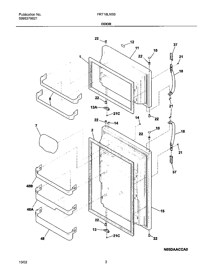 DOORS Diagram and Parts List for FRT18LN5BW2  Frigidaire Refrigerator