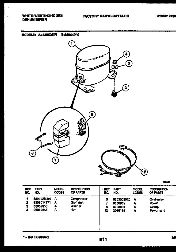 COMPRESSOR PARTS Diagram and Parts List for MED25P1  Frigidaire Dehumidifier