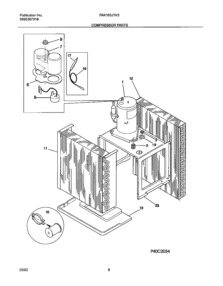 COMPRESSOR PARTS Diagram and Parts List for FAK103J1V3  Frigidaire Air Conditioner
