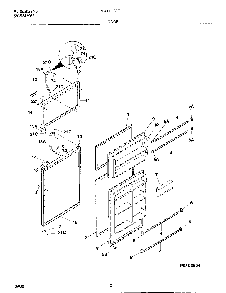 DOOR Diagram and Parts List for MRT18TRFW4  Frigidaire Refrigerator