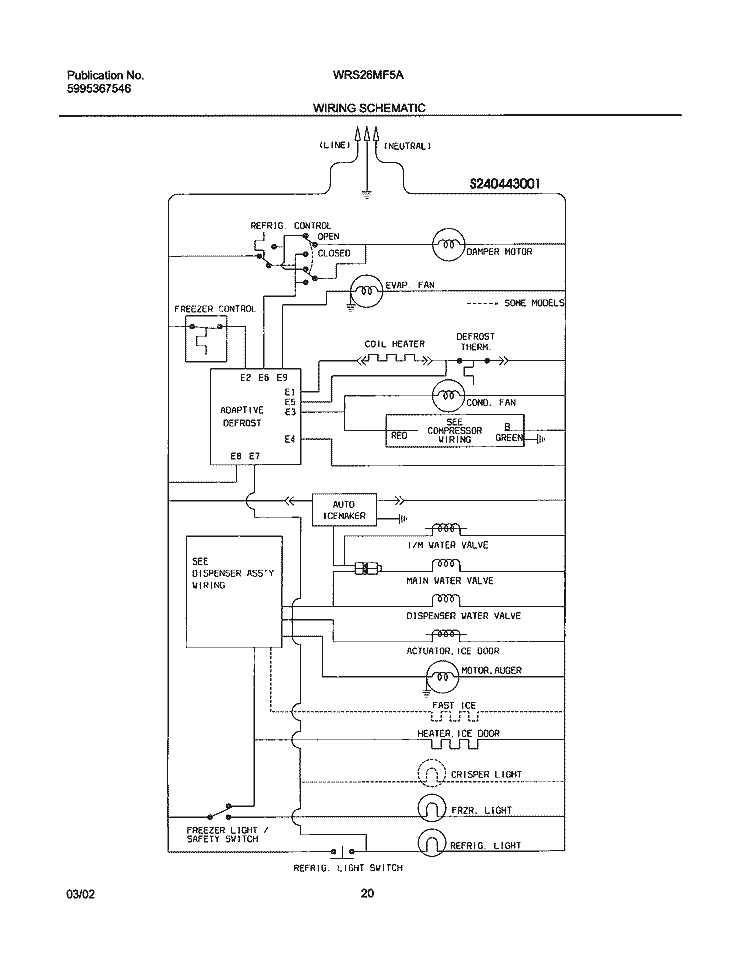 WIRING SCHEMATIC Diagram and Parts List for WRS26MF5AQ1  Westinghouse Refrigerator