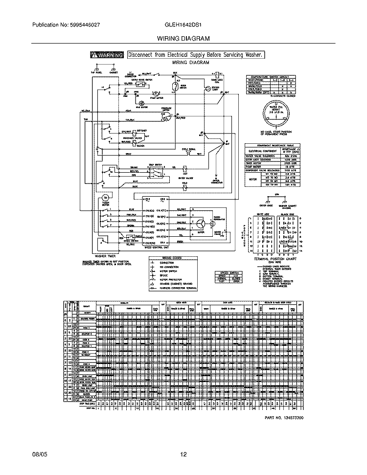 WIRING DIAGRAM Diagram and Parts List for GLEH1642DS1  Frigidaire Washer Dryer Combo