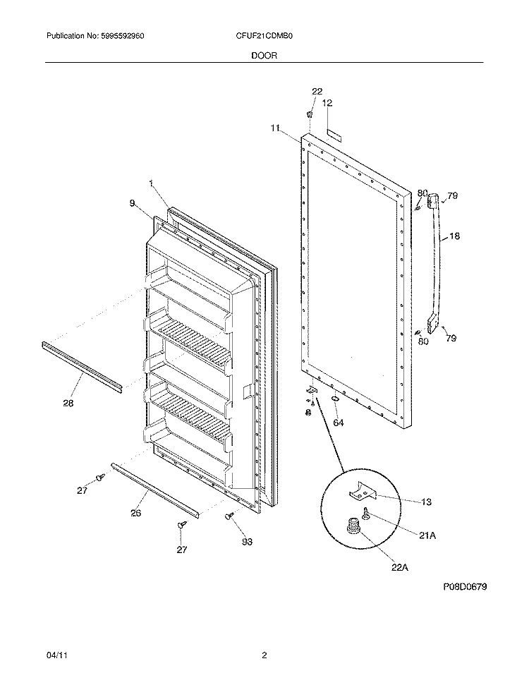DOOR Diagram and Parts List for CFUF21CDMB0  Crosley Freezer
