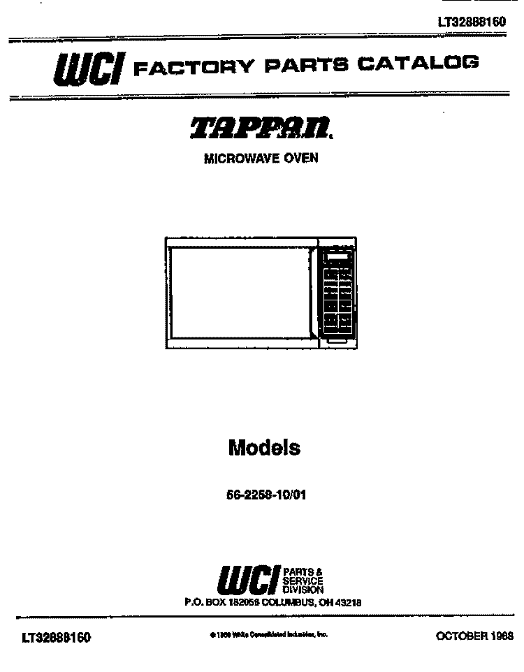 COVER Diagram and Parts List for 56-2258-10-01  Tappan Microwave