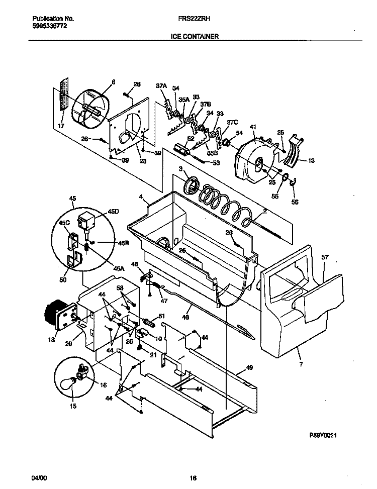 ICE CONTAINER Diagram and Parts List for FRS22ZRHW1  Frigidaire Refrigerator