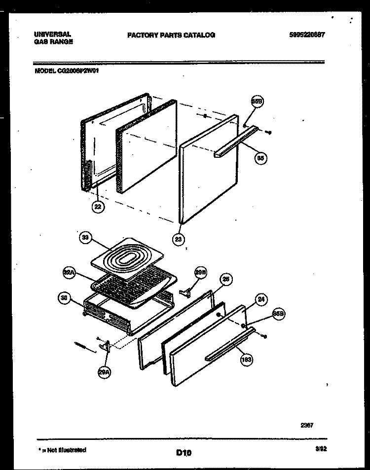 DOOR AND BROILER DRAWER PARTS Diagram and Parts List for CG200SP2W1  Frigidaire Range
