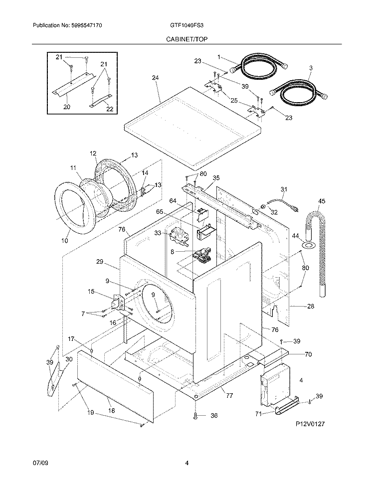 CABINET/TOP Diagram and Parts List for GTF1040FS3  Gibson Washer