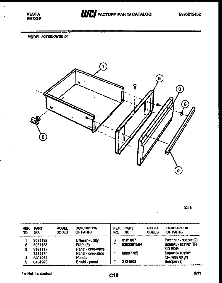 DRAWER PARTS Diagram and Parts List for 30TESKWED-04-23  Tappan Range