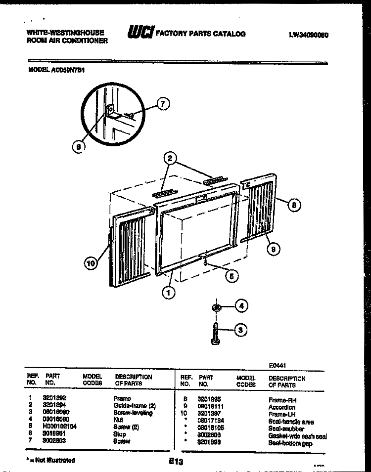 CABINET AND INSTALLATION PARTS Diagram and Parts List for AC059N7B1  Frigidaire Air Conditioner