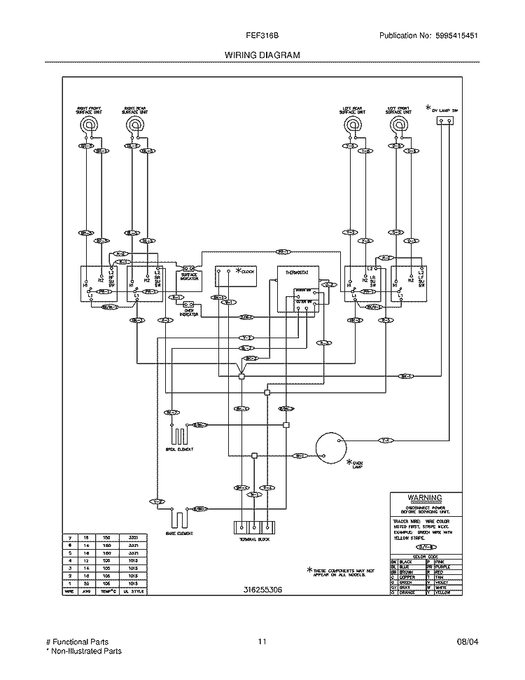WIRING DIAGRAM Diagram and Parts List for FEF316BSD  Frigidaire Range